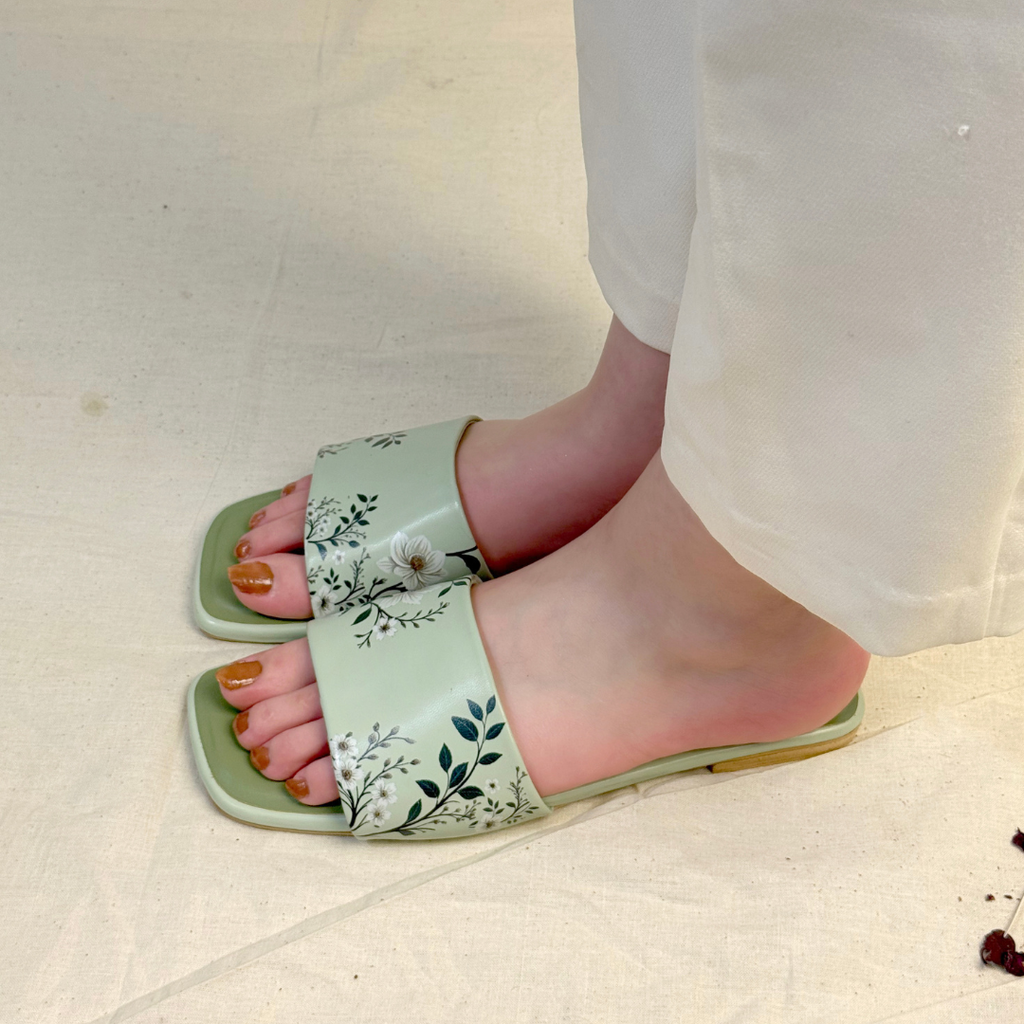 Green floral Chappal