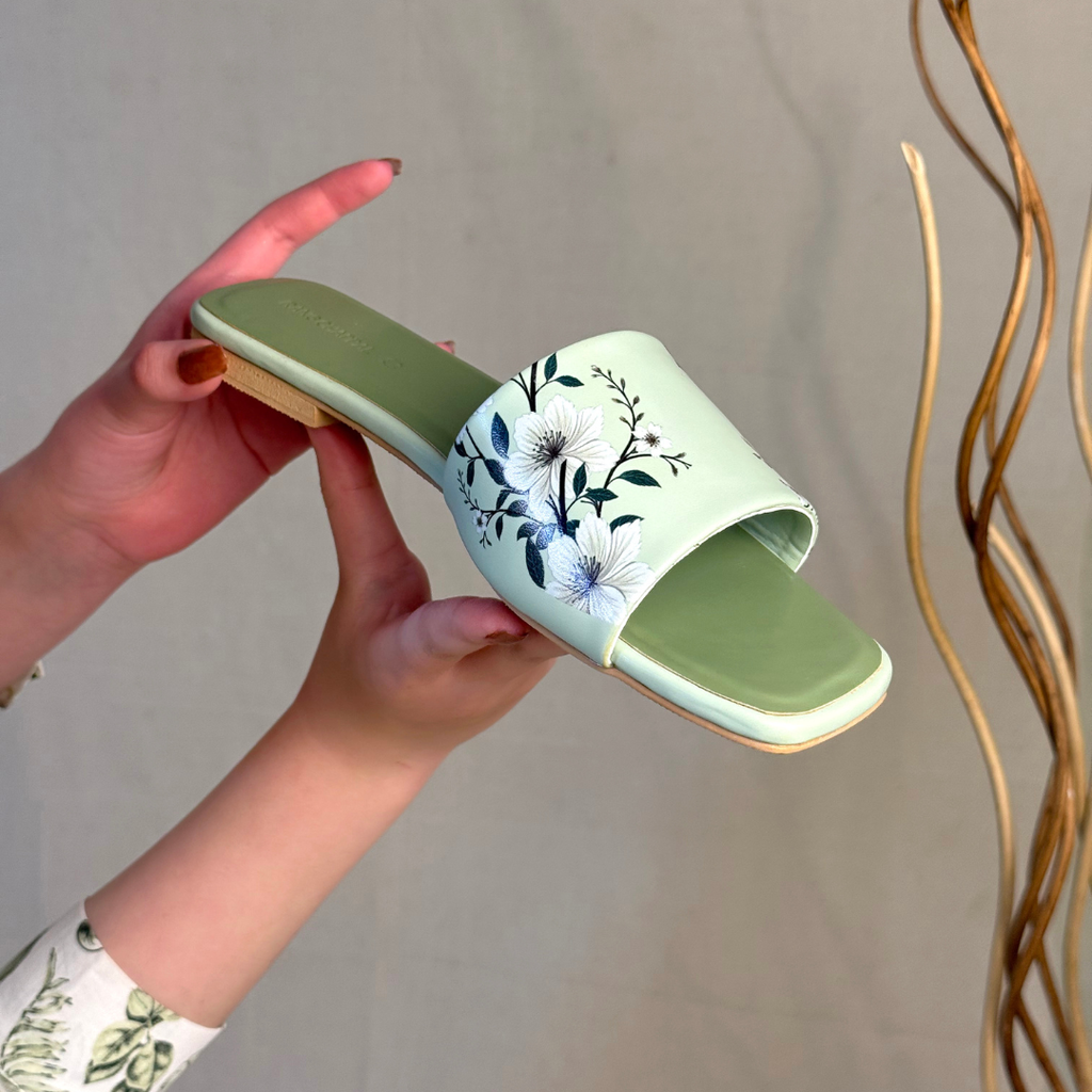 Green floral Chappal