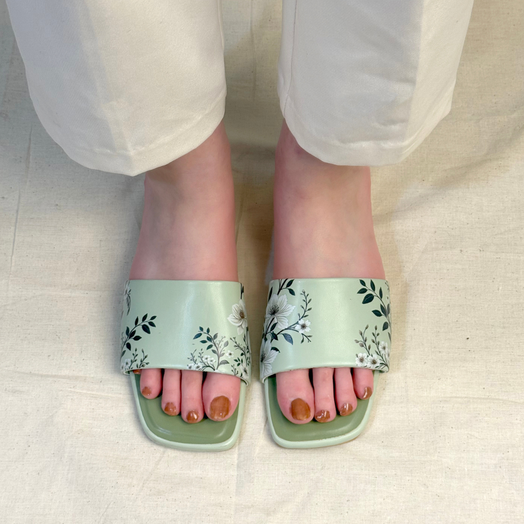 Green floral Chappal